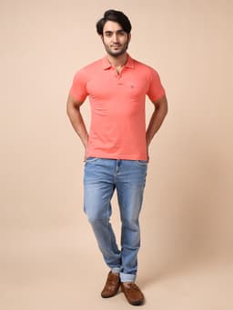 BASIC POLO NECK HALF SLEEVE - FUCHISIA