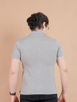 BASIC POLO NECK HALF SLEEVE - GREYMELANGE