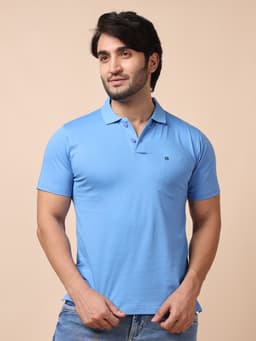 BASIC POLO NECK HALF SLEEVE - IRISBLUE