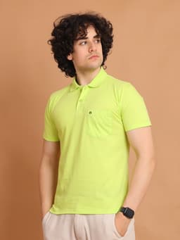 BASIC POLO NECK HALF SLEEVE - NEONGREEN