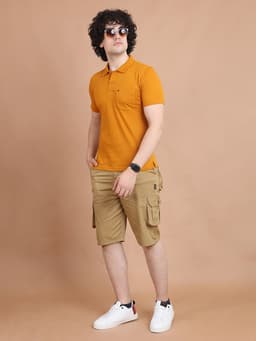 BASIC POLO NECK HALF SLEEVE - PEANUTBROWN