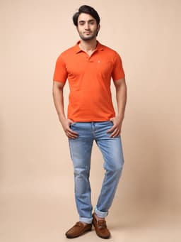 BASIC POLO NECK HALF SLEEVE - RUST