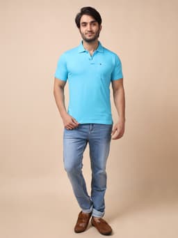 BASIC POLO NECK HALF SLEEVE - SKYBLUE