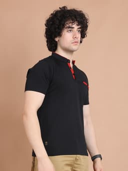 BASIC MANDARIN COLLAR HALF SLEEVE - BLACK