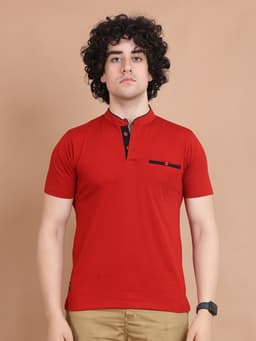 BASIC MANDARIN COLLAR HALF SLEEVE - BRICKRED