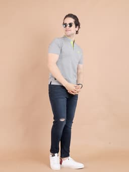 BASIC MANDARIN COLLAR HALF SLEEVE - GREYMELANGE