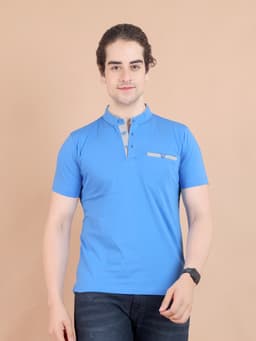 BASIC MANDARIN COLLAR HALF SLEEVE - IRISBLUE