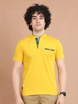 BASIC MANDARIN COLLAR HALF SLEEVE - LEMON