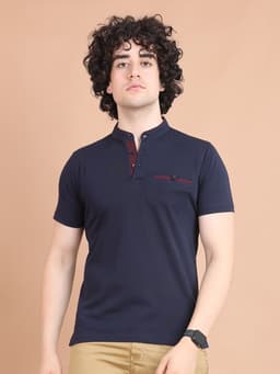BASIC MANDARIN COLLAR HALF SLEEVE - NAVY