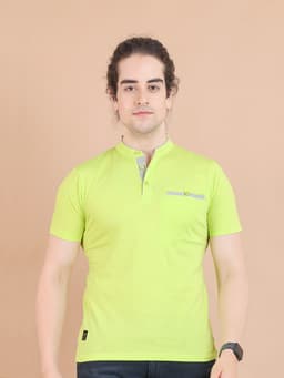 BASIC MANDARIN COLLAR HALF SLEEVE - NEONGREEN