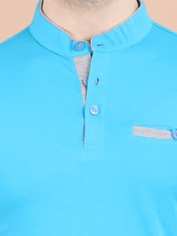 BASIC MANDARIN COLLAR HALF SLEEVE - SKYBLUE