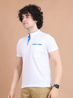 BASIC MANDARIN COLLAR HALF SLEEVE - WHITE