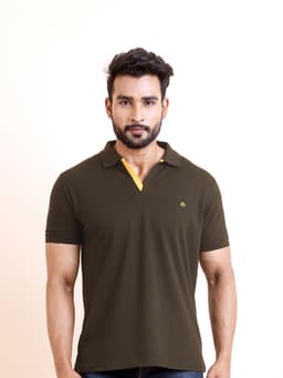 BASIC POLO NECK HALF SLEEVE TSHIRT - DKOLIVE