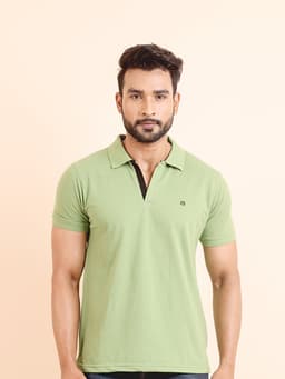BASIC POLO NECK HALF SLEEVE TSHIRT - GREENTEA