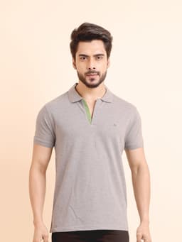 BASIC POLO NECK HALF SLEEVE TSHIRT - GREYMELANGE