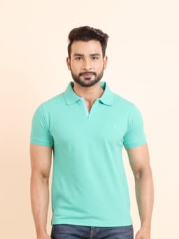 BASIC POLO NECK HALF SLEEVE TSHIRT - MINTGREEN