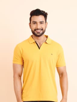 BASIC POLO NECK HALF SLEEVE TSHIRT - MUSTARD