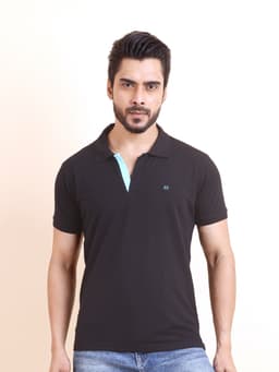 BASIC POLO NECK HALF SLEEVE TSHIRT - NAVY