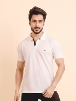 BASIC POLO NECK HALF SLEEVE TSHIRT - OFFWHITE