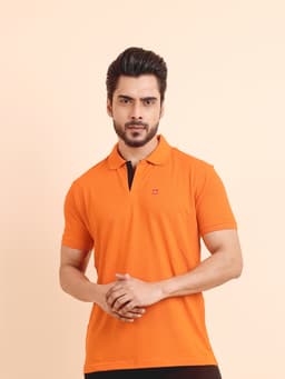 BASIC POLO NECK HALF SLEEVE TSHIRT - ORANGEMELANGE
