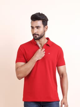 BASIC POLO NECK HALF SLEEVE TSHIRT - RED