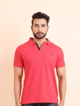 BASIC POLO NECK HALF SLEEVE TSHIRT - REDMELANGE