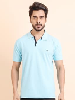 BASIC POLO NECK HALF SLEEVE TSHIRT - SKYBLUE