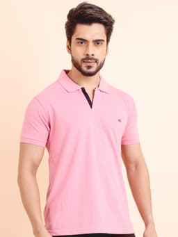 BASIC POLO NECK HALF SLEEVE TSHIRT - WILDROSE
