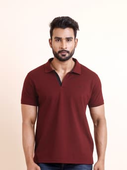 BASIC POLO NECK HALF SLEEVE TSHIRT - WINE