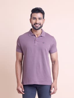PREMIUM POLO NECK HALF SLEEVE RIB T-SHIRT-BERRY