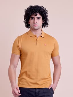 PREMIUM POLO NECK HALF SLEEVE RIB T-SHIRT-MBROWN
