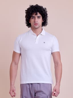 PREMIUM POLO NECK HALF SLEEVE RIB T-SHIRT-OFFWHITE