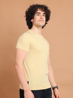 BASIC STRETCHABLE ROUND NECK HALF SLEEVE - BEIGE