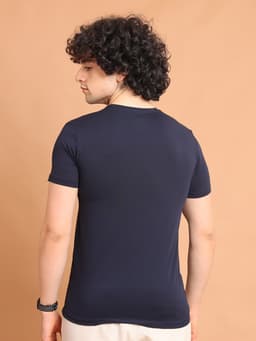BASIC STRETCHABLE ROUND NECK HALF SLEEVE - NAVY