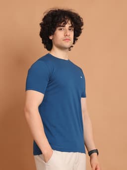 BASIC STRETCHABLE ROUND NECK HALF SLEEVE - PETROL