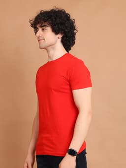 BASIC STRETCHABLE ROUND NECK HALF SLEEVE - RED