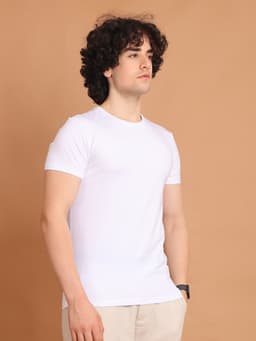 BASIC STRETCHABLE ROUND NECK HALF SLEEVE - WHITE