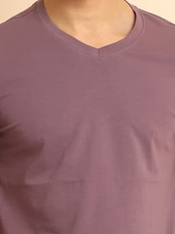 BASIC STRETCHABLE V NECK HALF SLEEVE - BERRY