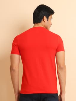 BASIC STRETCHABLE V NECK HALF SLEEVE - RED