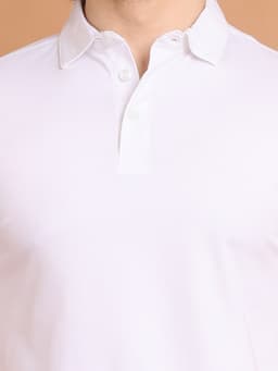 BASIC STRETCHABLE POLO NECK HALF SLEEVE TSHIRT - OFFWHITE