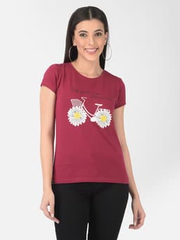 LADIES PRINTED PREMIUM ROUND NECK HALF SLEEVE TSHIRT - DKRANI