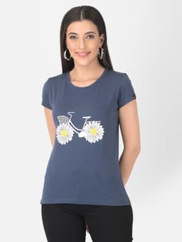 LADIES PRINTED PREMIUM ROUND NECK HALF SLEEVE TSHIRT - MOONLIGHT