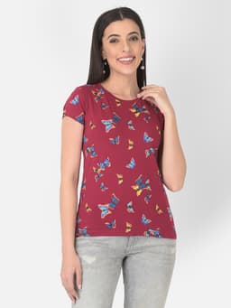 LADIES PRINTED PREMIUM ROUND NECK HALF SLEEVE TSHIRT - DKRANI