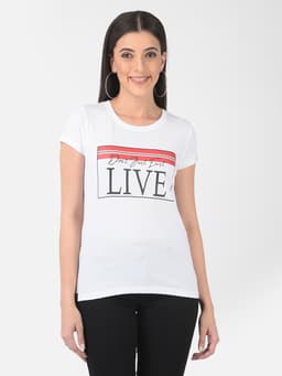 LADIES PRINTED PREMIUM ROUND NECK HALF SLEEVE TSHIRT - WHITE