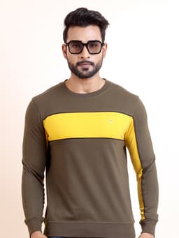 PREMIUM LOOPKNIT CUT AND SEW FULL SLEEVE ROUND NECK SWEAT SHIRT - OLIVE