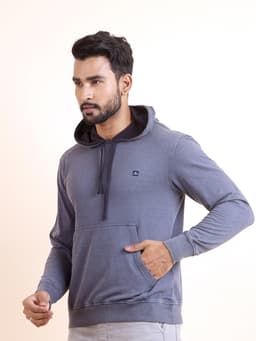WASHED PREMIUM LOOPKNIT FULL SLEEVE HOODY SWEAT SHIRT - NAVY