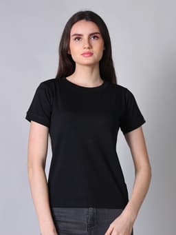 LADIES BASIC PREMIUM STRETCHABLE ROUND NECK HALF SLEEVE TSHIRT - BLACK