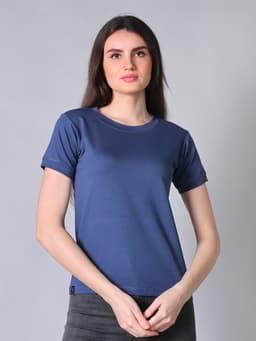 LADIES BASIC PREMIUM STRETCHABLE ROUND NECK HALF SLEEVE TSHIRT - MOONLIGHTBLUE