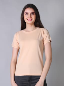 LADIES BASIC PREMIUM STRETCHABLE ROUND NECK HALF SLEEVE TSHIRT - PEACH