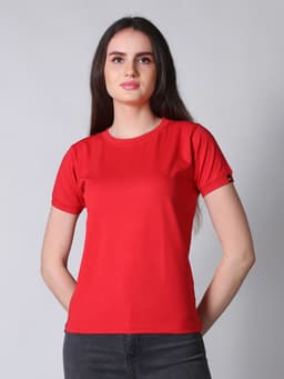 LADIES BASIC PREMIUM STRETCHABLE ROUND NECK HALF SLEEVE TSHIRT - SCARLET